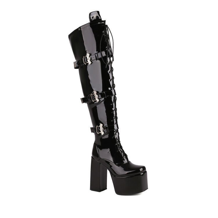 Night Club Lace-up Metal Buckle Over The Knee Boots