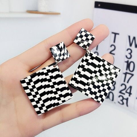 Black and White Checkered Retro Earrings In 4 Styles