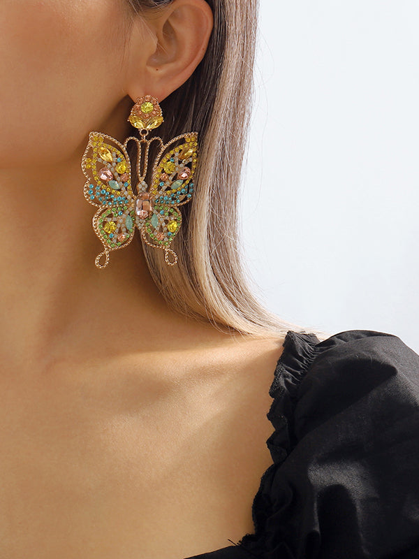 Butterfly Shaped Rhinestone Drop Earrings