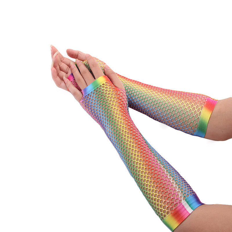 Rainbow Color Sexy Fishnet Half Sleeve Fingetless Net Gloves