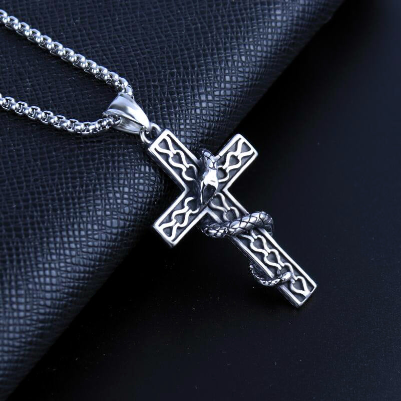 Gothic Exaggerated Snake Wrapped Cross Pendant