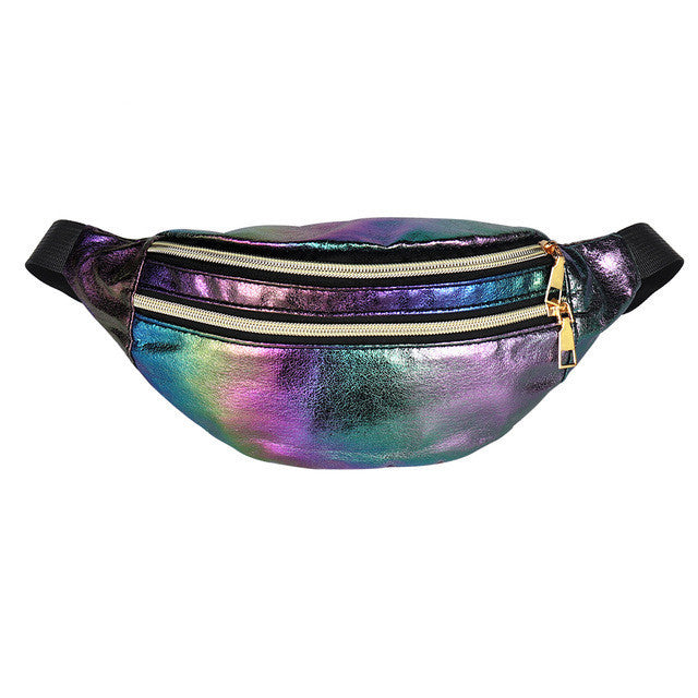 Rainbow Holographic Laser Festival Fashion Shoulder or Fanny Pack Bag With 3 Pockets