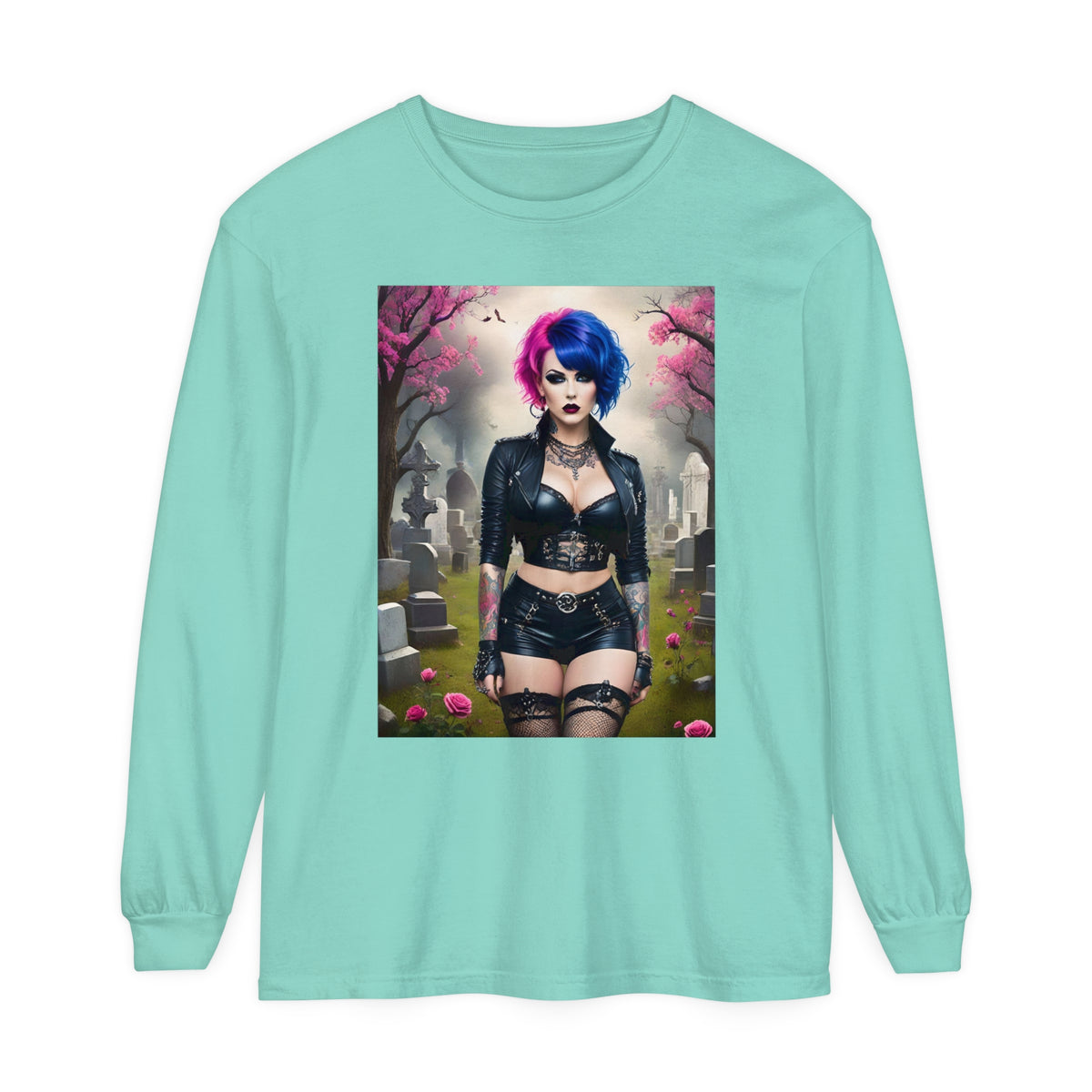 Goth Graveyard Girl Series - Design Thirteen - Unisex Garment-dyed Long Sleeve T-Shirt