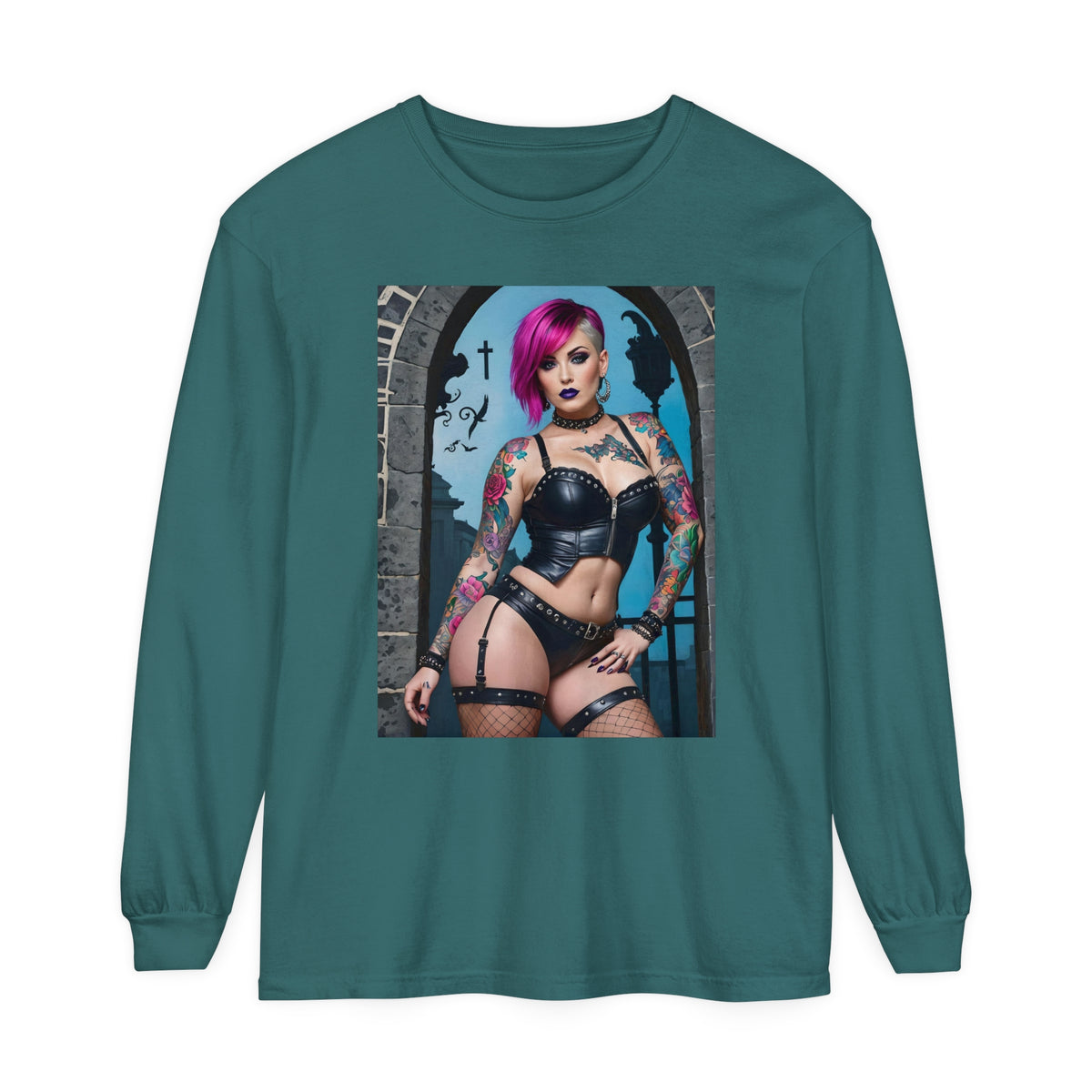 Goth Graveyard Girl Series - Design Six - Unisex Garment-dyed Long Sleeve T-Shirt