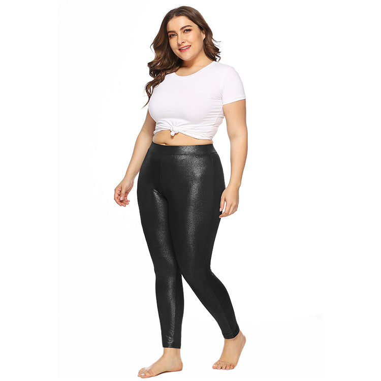 Gold Glittering High Stretch Plus Size Leggings