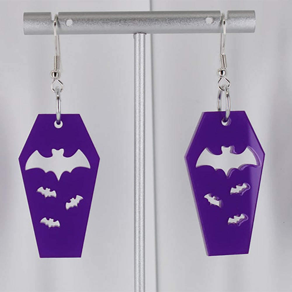 Bat Coffin Earrings Personality Plate Hollowed Out Bat Stud