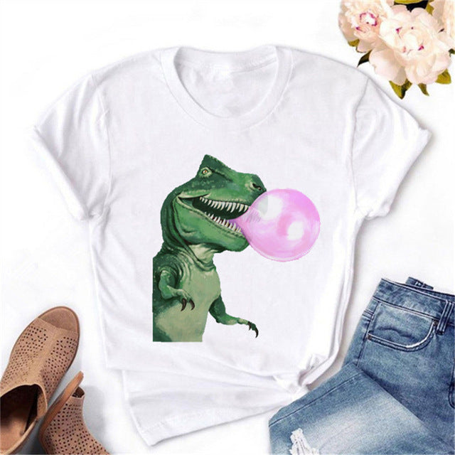 Barn Animals Blowing Bubble Gum Cute Graphic Print Short Sleeve Tee Shirts