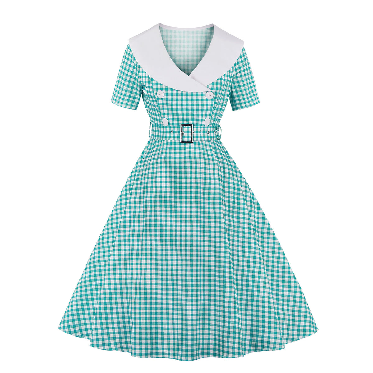 Beauty In a Bib Polka Dotted Bib Collar Retro Swing Dress