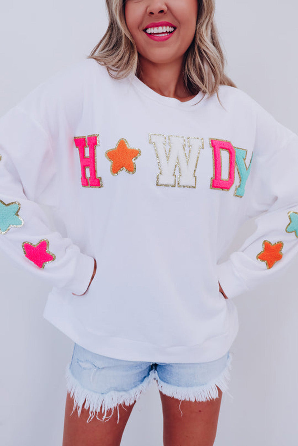 Black Glitter Howdy Patch Casual Star Sweatshirt