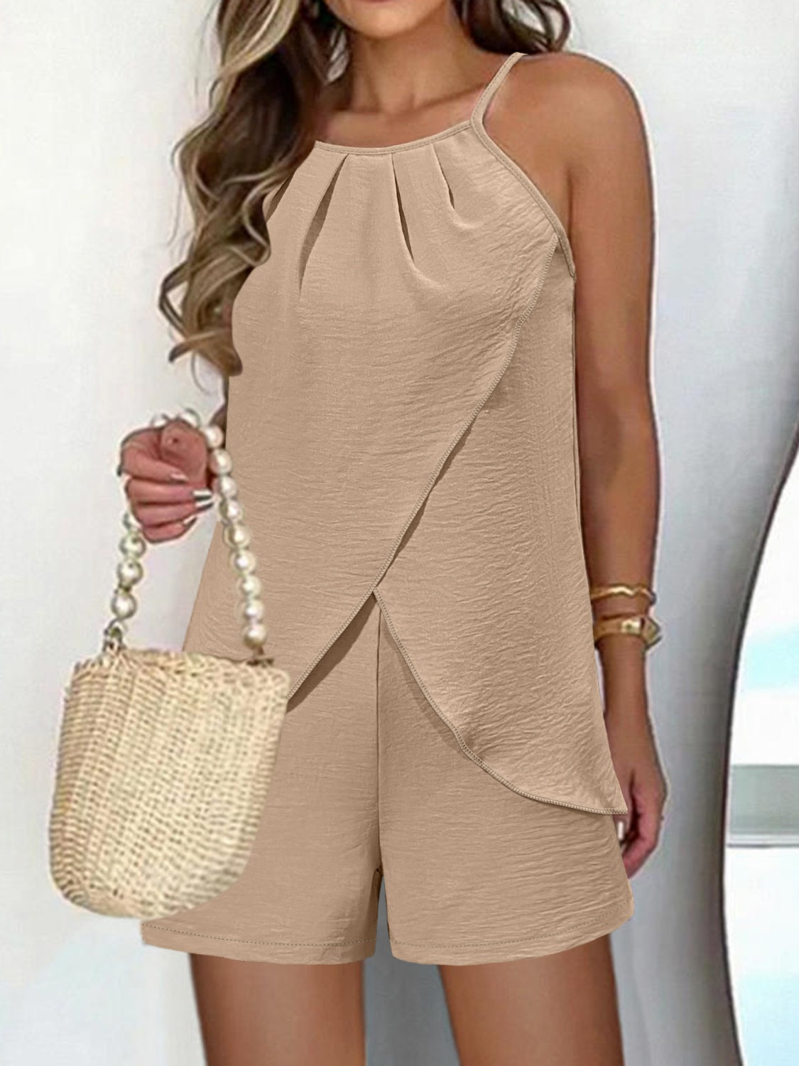 Elegant Spaghetti Strap Top and Shorts Set