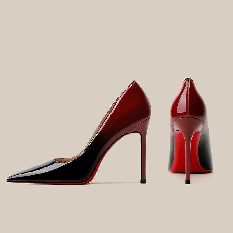 Patent Leather Black To Red Gradient Color High Heels