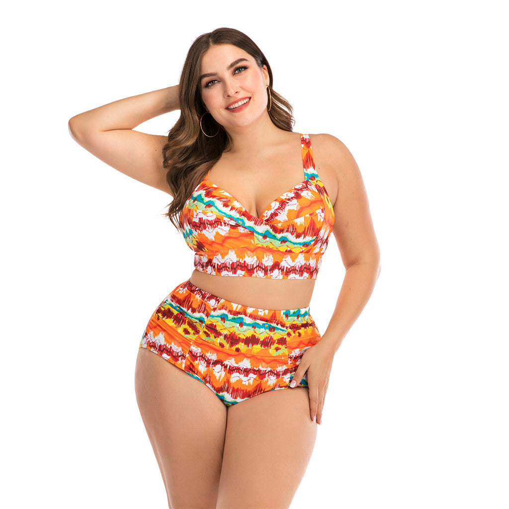 Plus Size Two Piece Tie Dye All Over Print Swimsuit