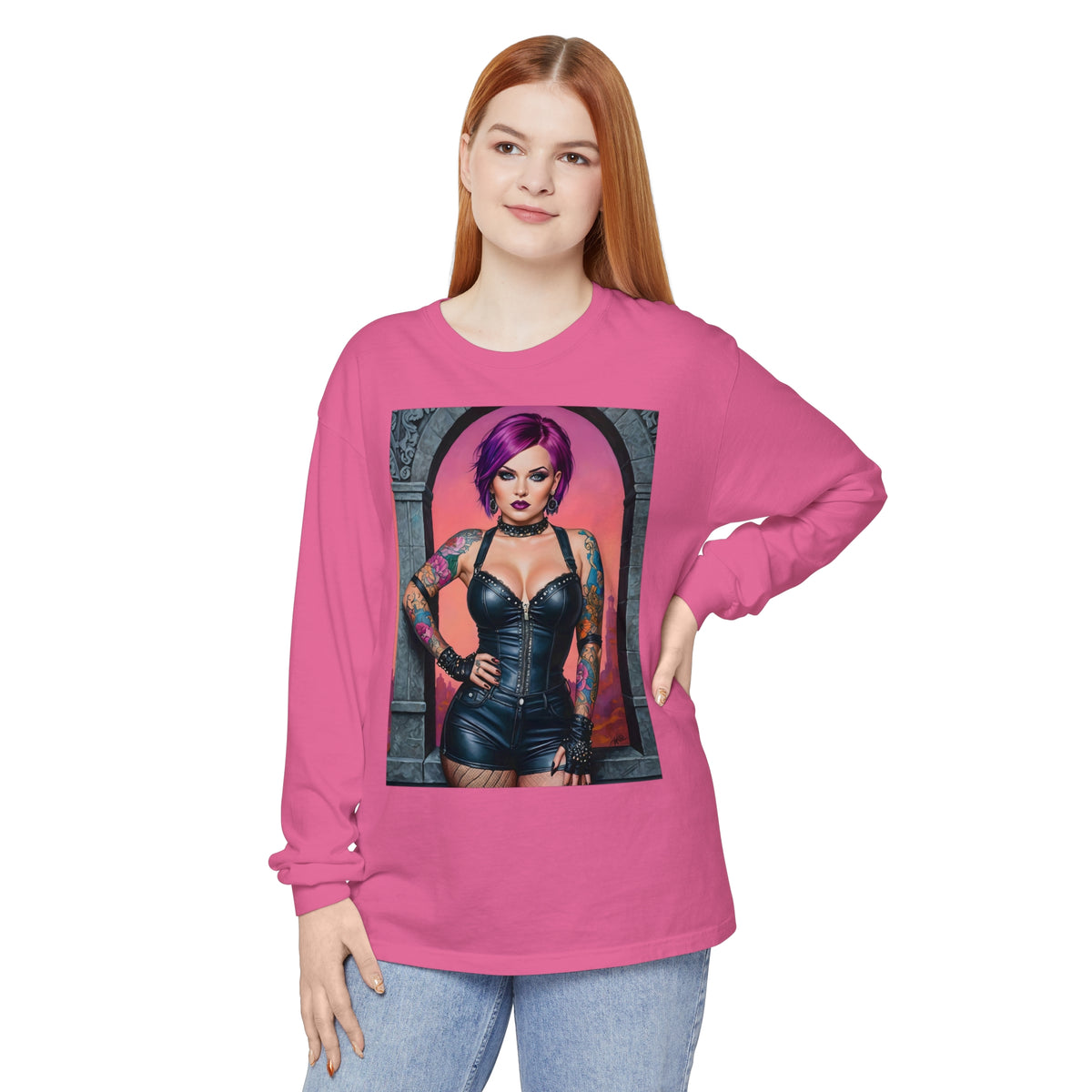 Goth Graveyard Girl Series - Design Seven - Unisex Garment-dyed Long Sleeve T-Shirt