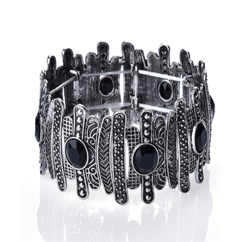 Metal and Rhinestone Stretch Statement Bracelet