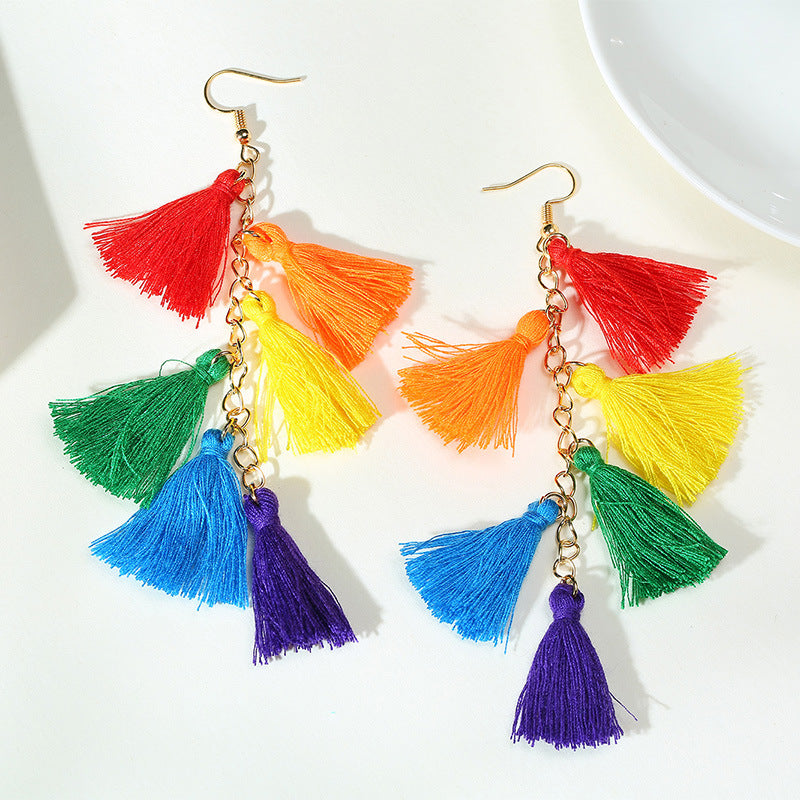 Rainbow Tassel Earrings Festival Fashion