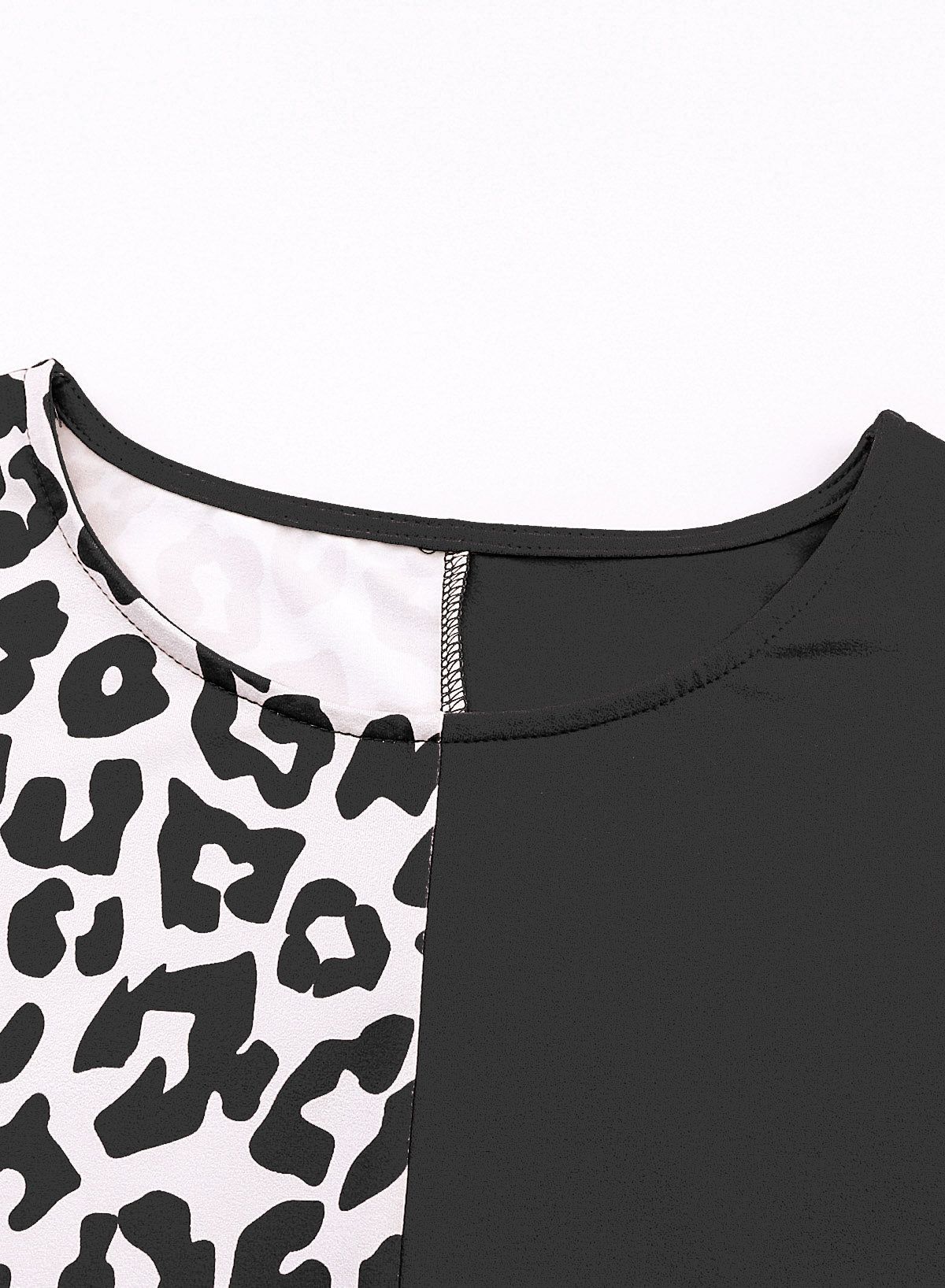 Rosy Leopard Print Top Color Block Rolled Up Sleeve Casual T Shirt