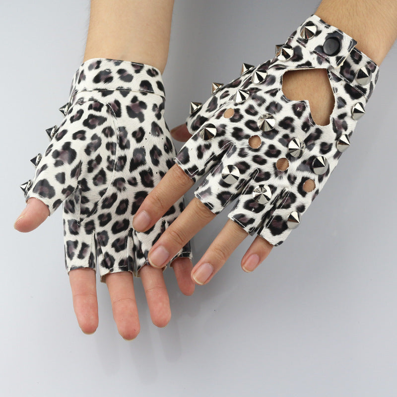 Punk Rock Fingerless Gloves With Heart Cut Out and Metal Detail Cosplay Biker Style Gloves