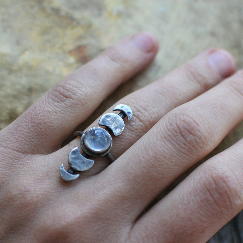 Moon Phases Vintage Boho Moonstone Ring