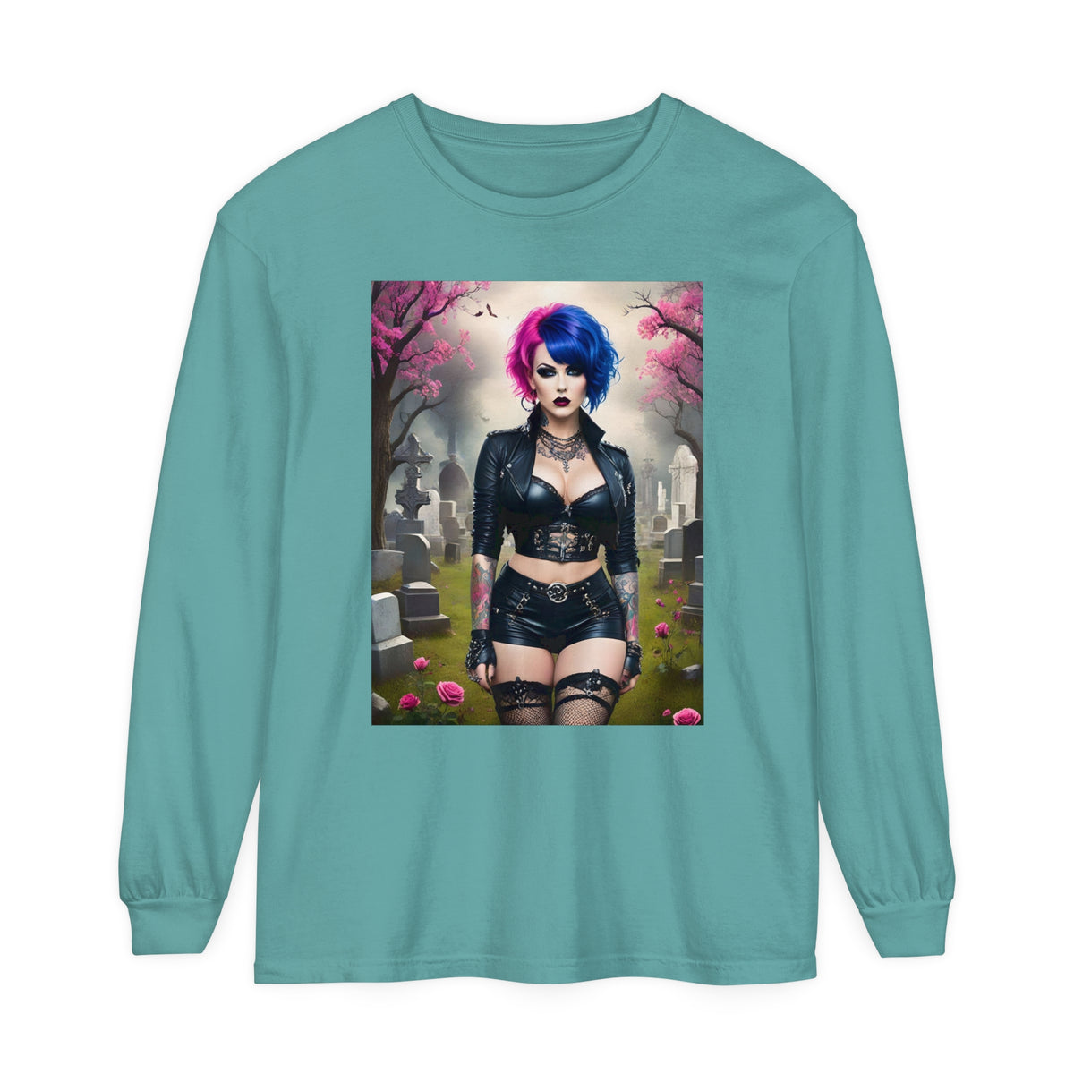 Goth Graveyard Girl Series - Design Thirteen - Unisex Garment-dyed Long Sleeve T-Shirt