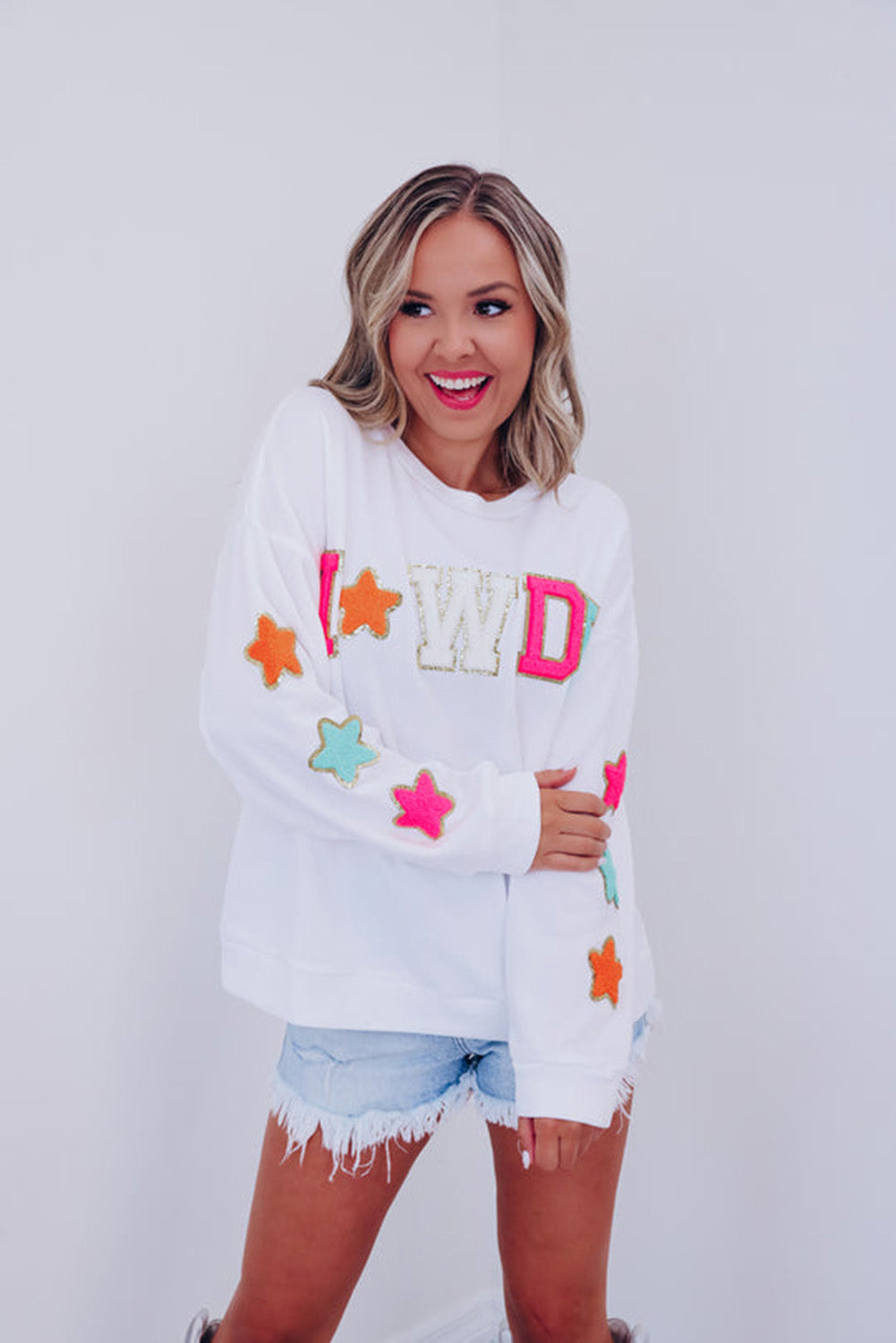 Black Glitter Howdy Patch Casual Star Sweatshirt