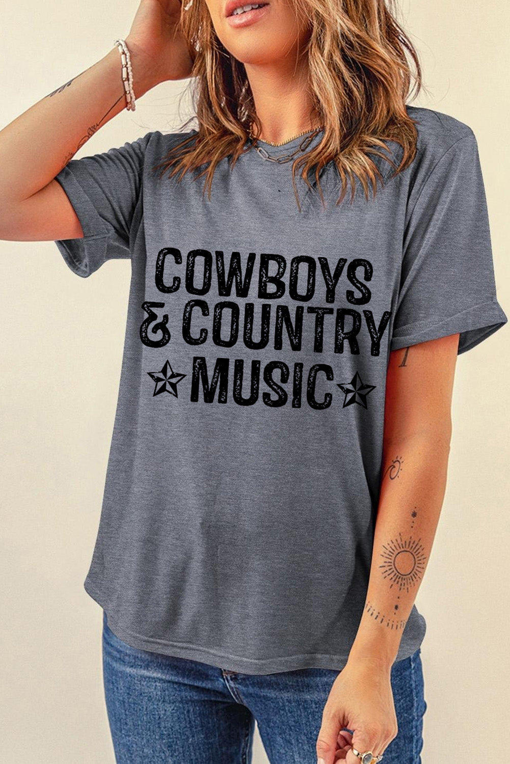 Gray COWBOYS COUNTRY MUSIC Graphic T Shirt