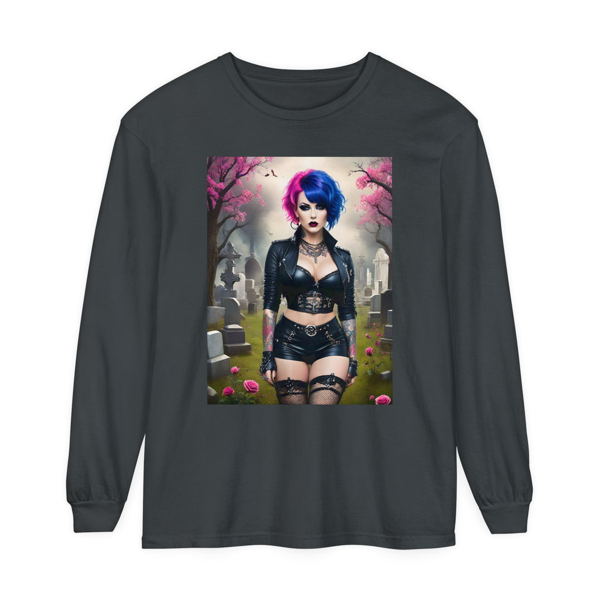 Goth Graveyard Girl Series - Design Thirteen - Unisex Garment-dyed Long Sleeve T-Shirt