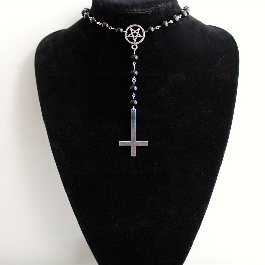 Gothic Silver Inverted Cross Pendant Necklace