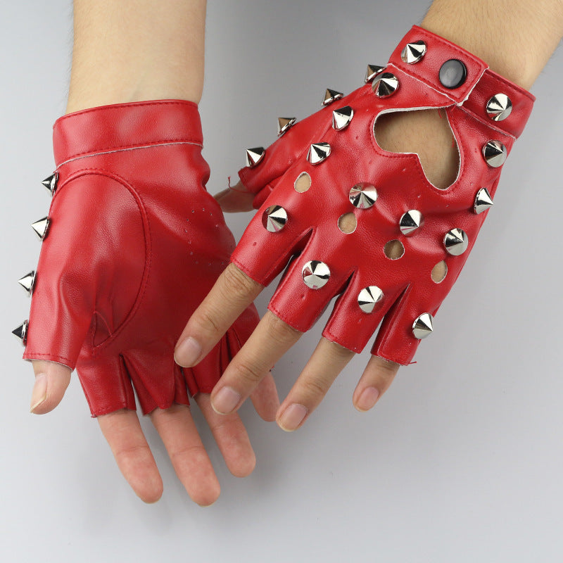 Punk Rock Fingerless Gloves With Heart Cut Out and Metal Detail Cosplay Biker Style Gloves