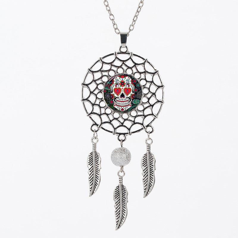 Sugar Skull  Dreamcatcher Necklace Halloween Jewelry Gift