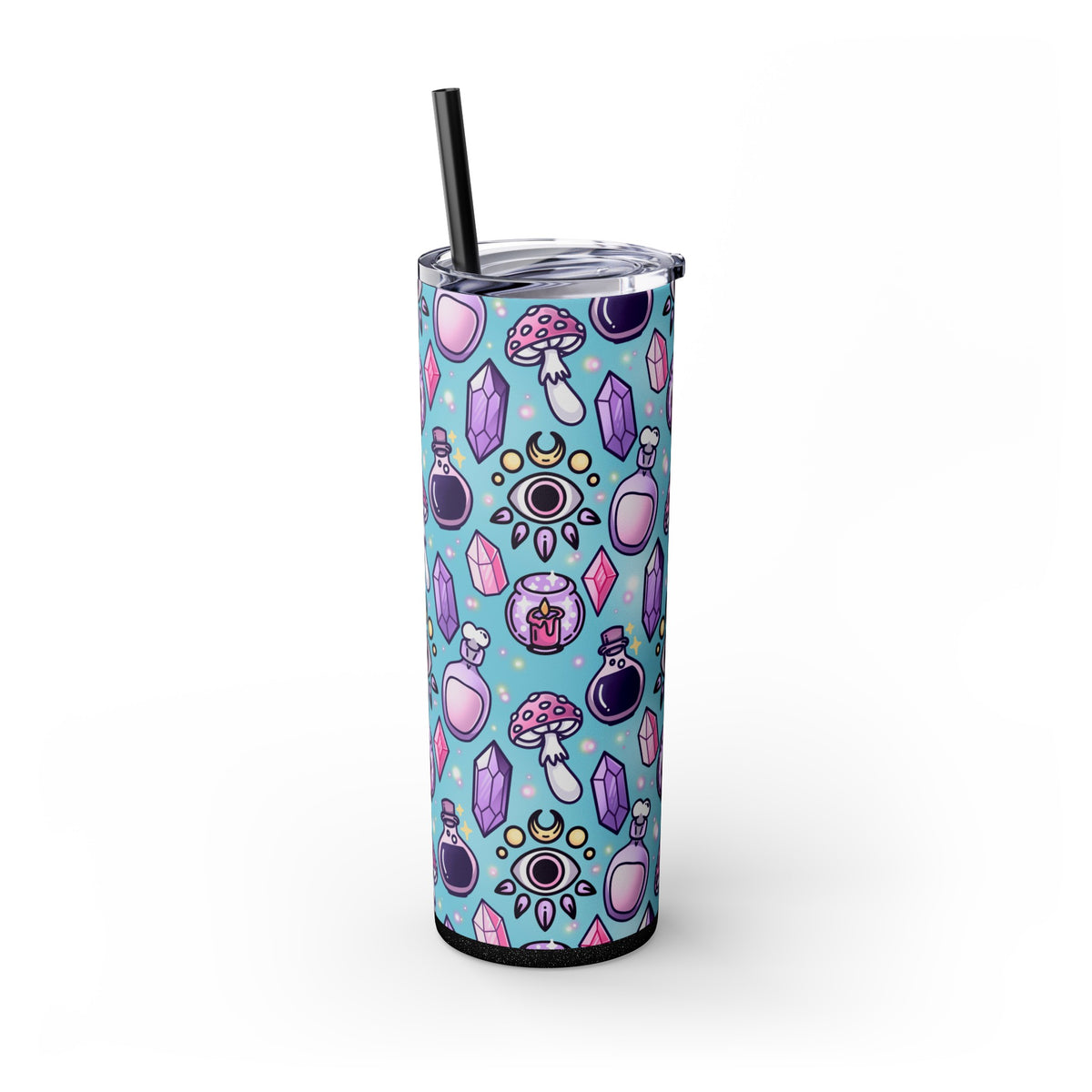 Witchy Pastel Blue Skinny Tumbler with Straw, 20oz