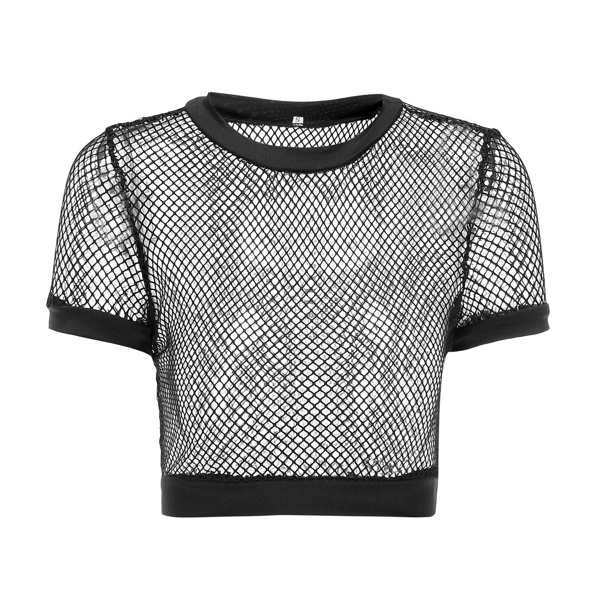 Openwork Fishnet Sheet Mesh Short Sleeved Cropped T-shirt