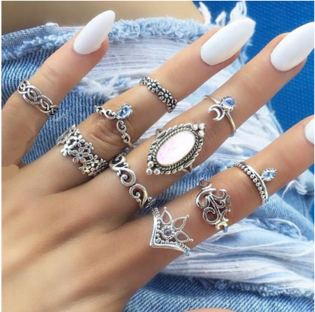 Boho Rhinestone Ring Set