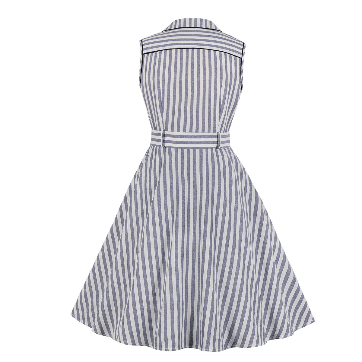 Summer By The Sea Striped Three Button Collared Retro Swing Dress