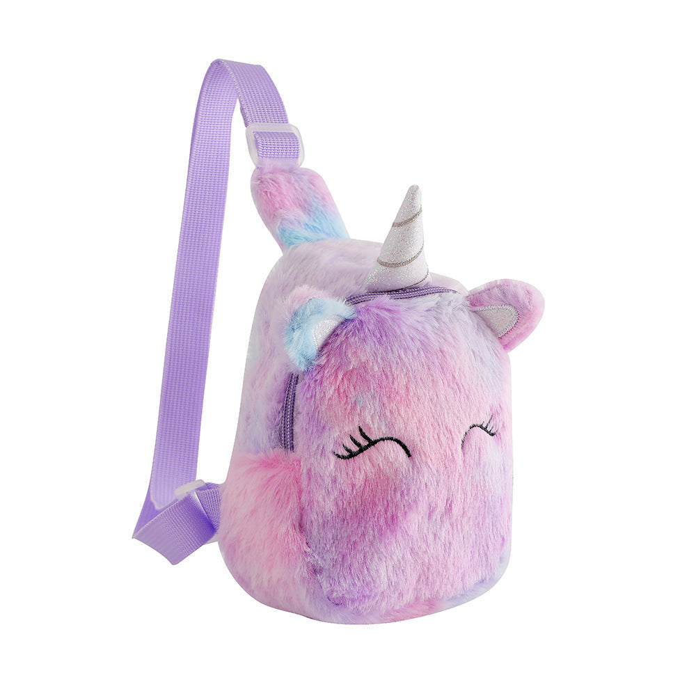 Cartoon Plush Squinting Unicorn Novelty Crossbody Shoulder Bags