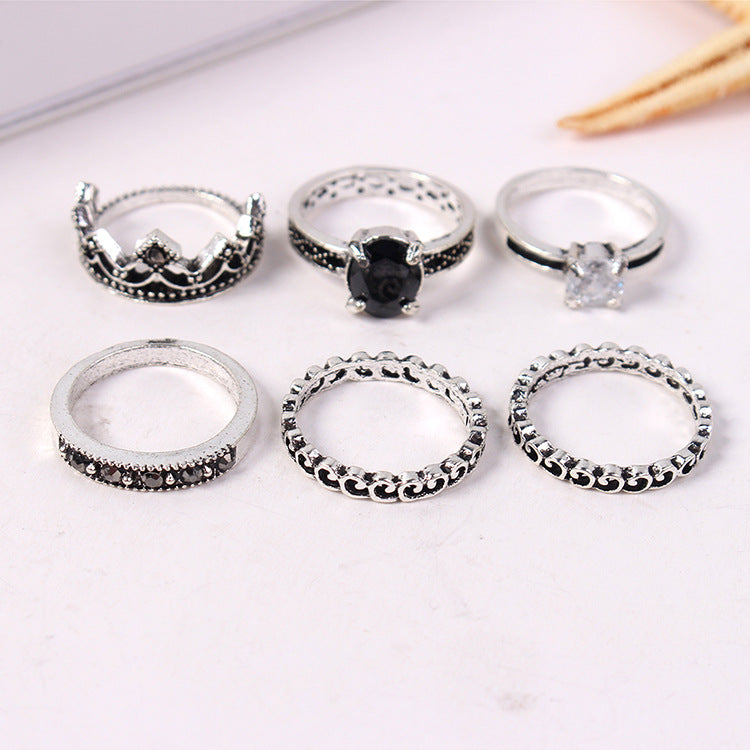 Vintage Style Jewelry Fashion Retro Crown Ring Set