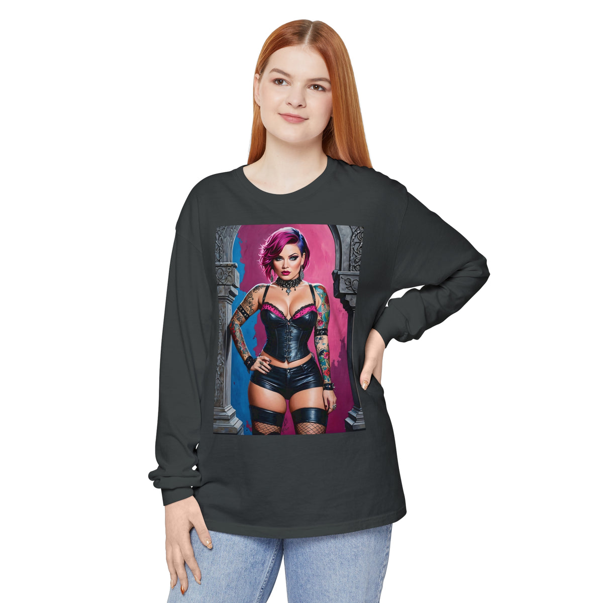 Goth Graveyard Girl Series - Design Five - Unisex Garment-dyed Long Sleeve T-Shirt