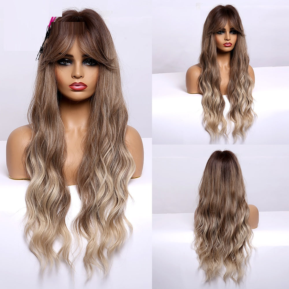 Long Curly Hair With Bangs Split Dye and Gradient Cosplay Wig Options