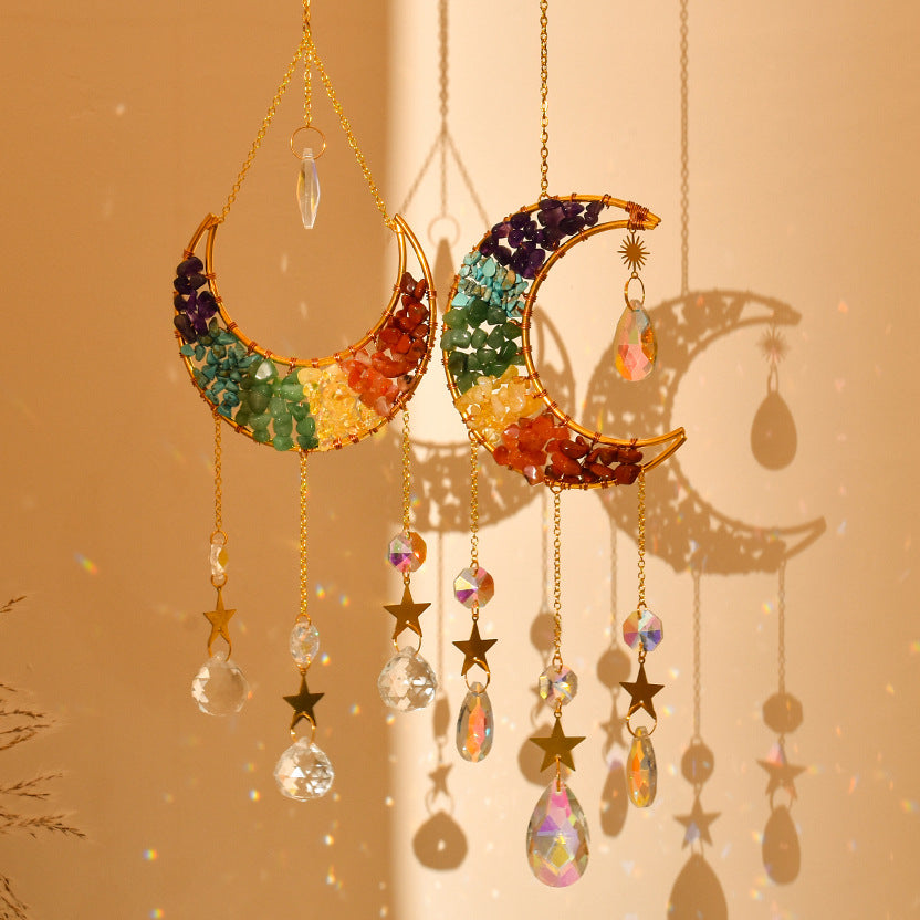 Full 10cm Rainbow Amethyst Big Moon Crystal Light Catchers Hanging Decor