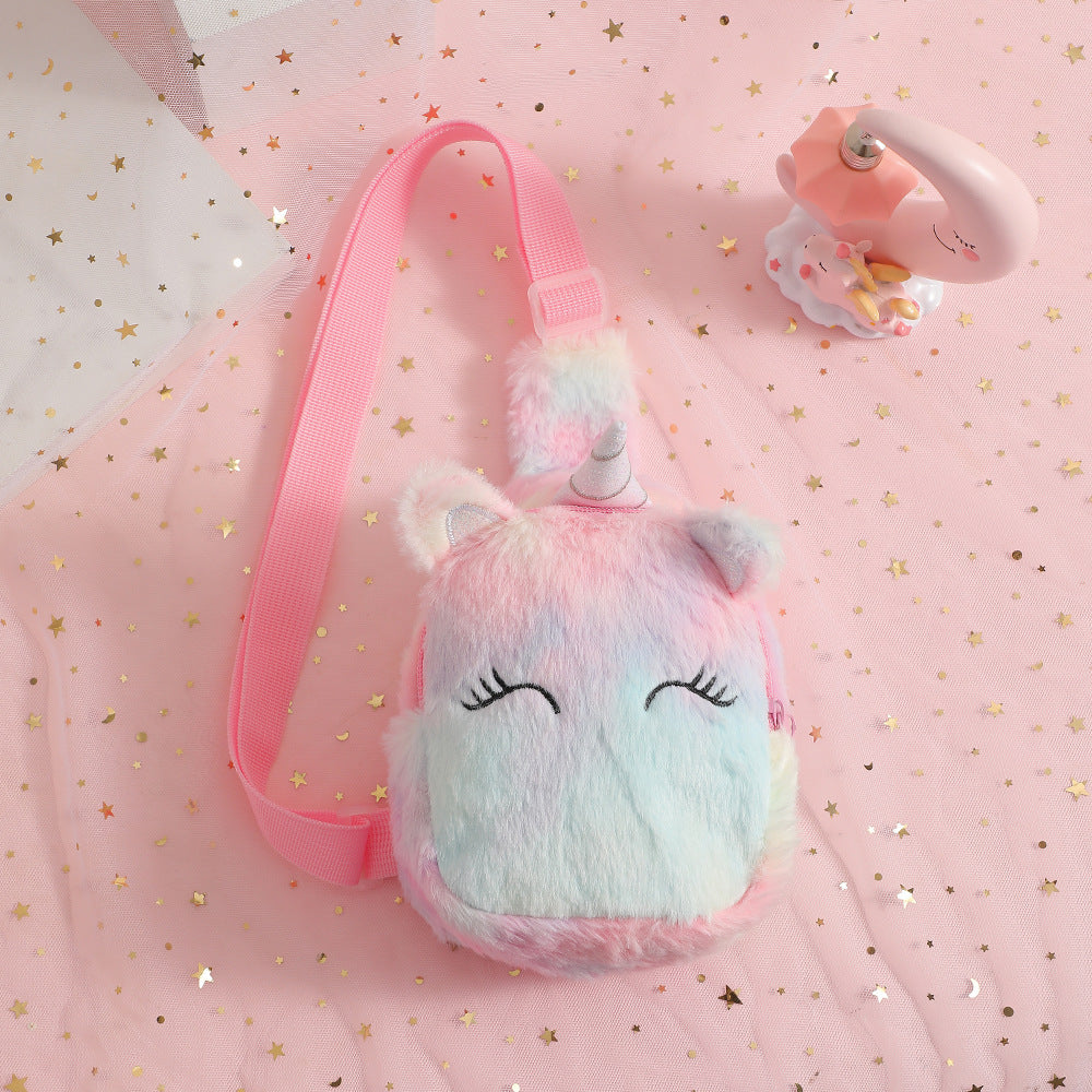 Cartoon Plush Squinting Unicorn Novelty Crossbody Shoulder Bags