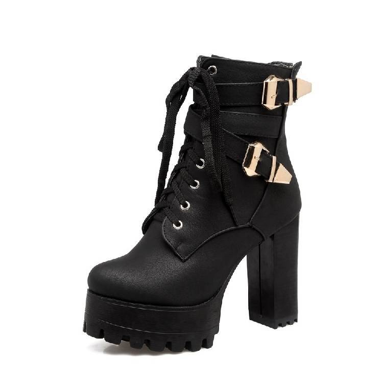 Short Round Back Zip Toe Leather High Heel Women's Boots