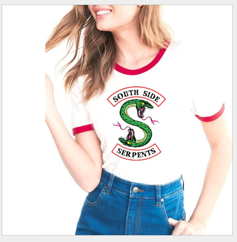 Riverdale Southside Serpents Round Neck Short Sleeved Graphic Print Tee Shirt