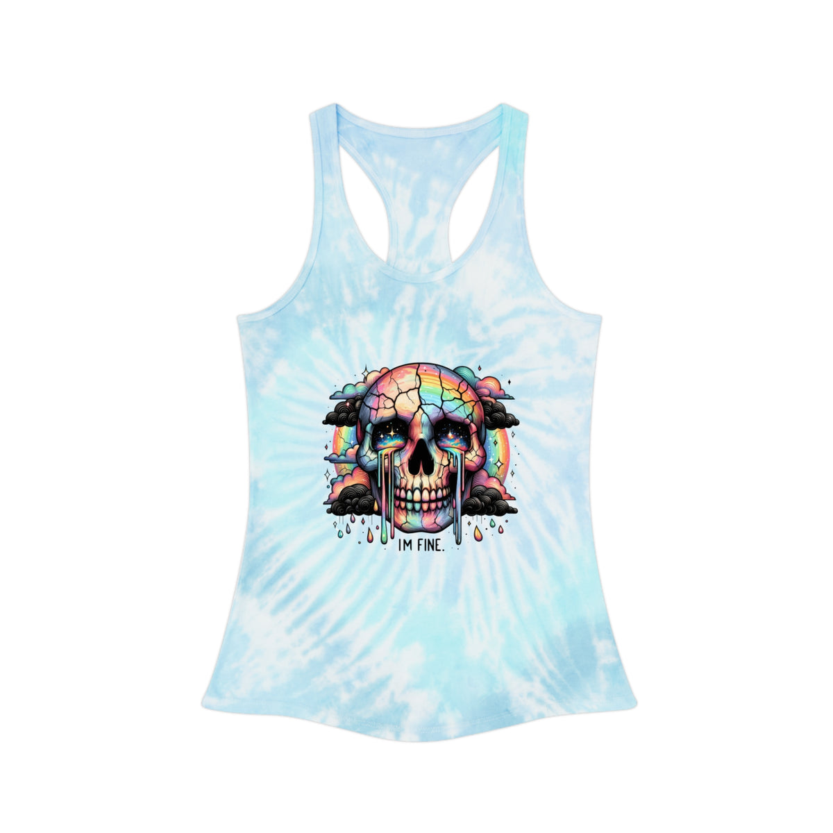 I'm Fine - Rainbow Skull Print - Tie Dye Racerback Tank Top