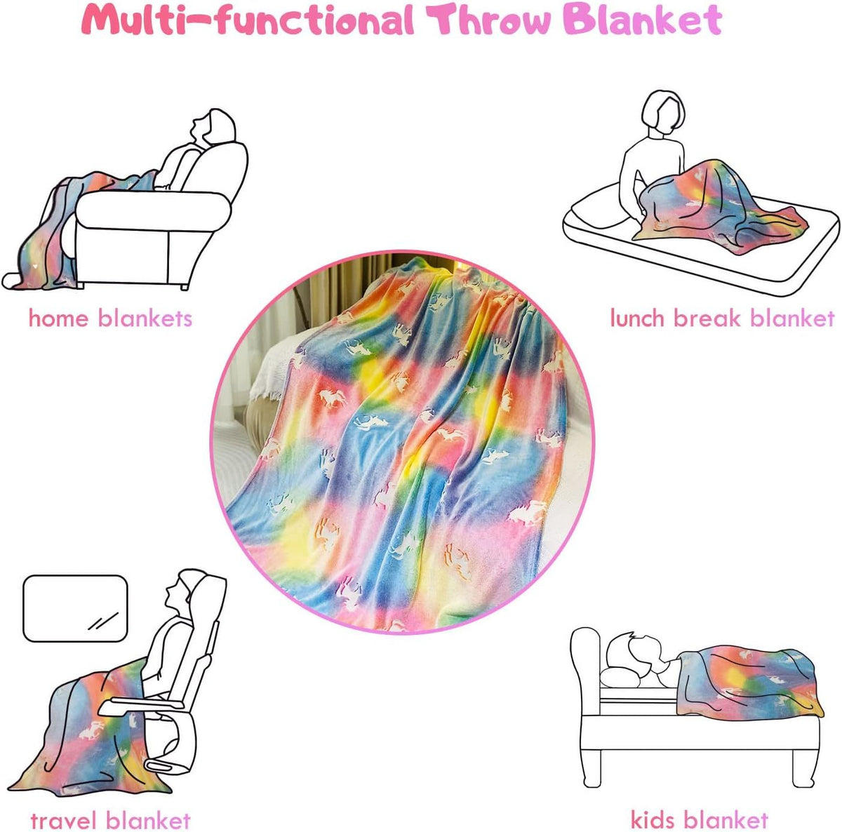 Glow In The Dark Unicorn Ultra Plush Large Soft Throw Blanket