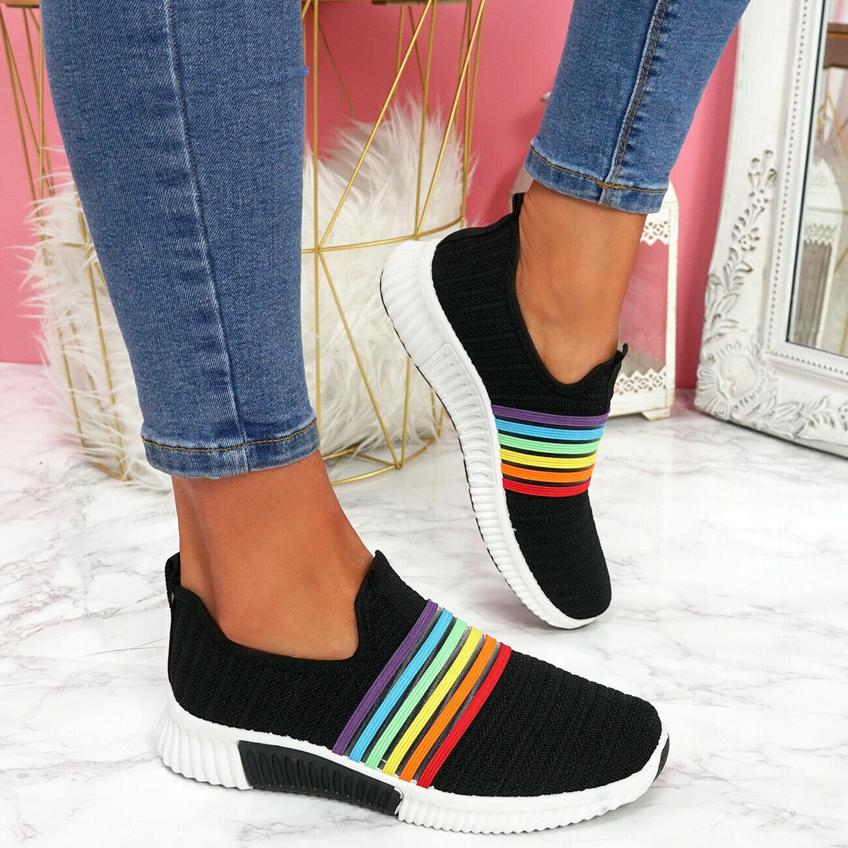 Comfortable netted rainbow sneakers Limited Colors Available