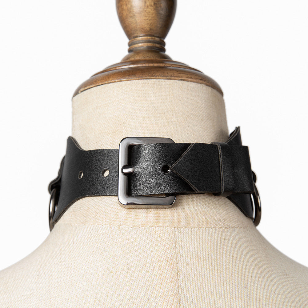 Punk Leather Choker Style Dark Grommet Ring Collar Necklace