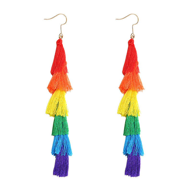 Rainbow Tassel Earrings Festival Fashion