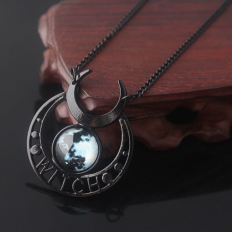 Enchanted Witch Black Moon Pendant Necklace