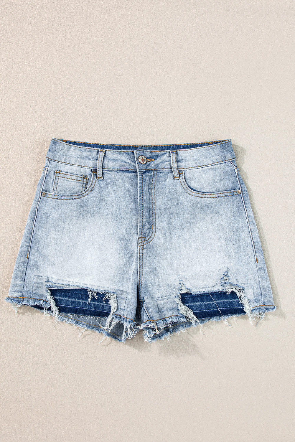 Light Blue Vintage Washed Raw Edge Jean Shorts