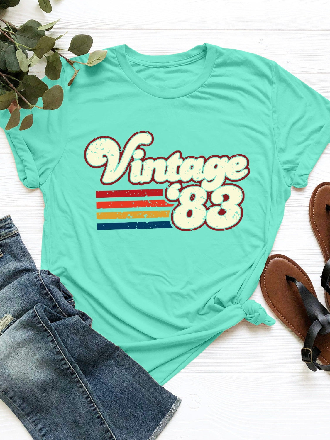 Vintage '83 Graphic Round Neck Short Sleeve T-Shirt