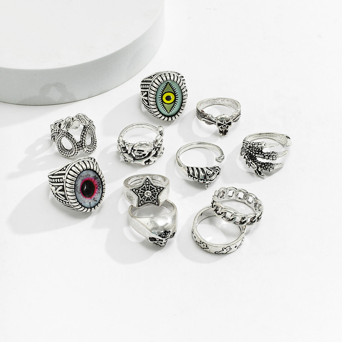 Trendy personalized devil's eye/skull/star/claw/irregular design ring set